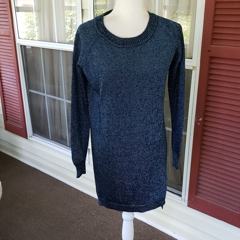 REBECCA MINKOFF Azure Blue‎ Hi/Low Metallic Knit Sweater Dress